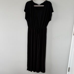 Green Envelope Black Drawstring-Waist Maxi Dress